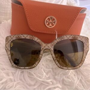 Tory Burch ivory horn monogram sunglasses with Tory Burch case